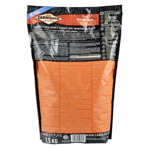 Сухой корм Carnilove Fresh Ostrich & Lamb для взрослых собак мелких пород, ягненок и страус, 1.5 кг