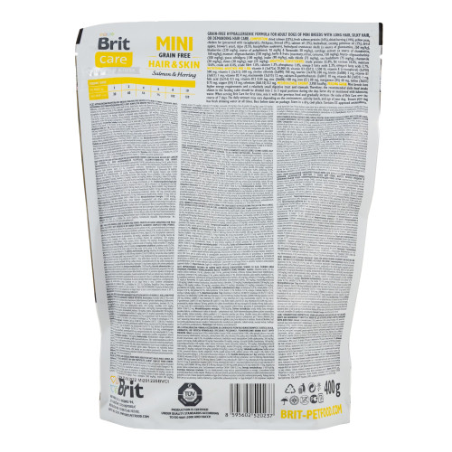 Сухий корм Brit Care GF Mini Hair & Skin для собак малих порід, для шкіри та шерсті, з лососем та оселедцем, 400 г