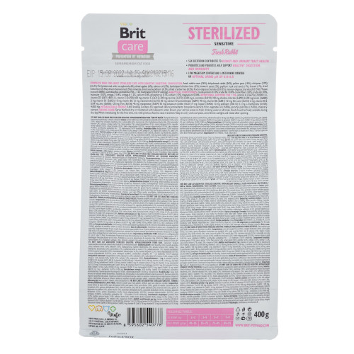 Сухой корм Brit Care Cat GF Sterilized Sensitive для стерилизованных кошек с чувствительным пищеварением, с кроликом, 400 г