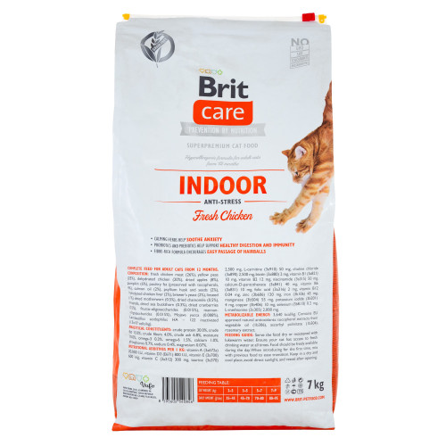 Сухой корм Brit Care Cat GF Indoor Anti-stress для кошек, постоянно живущих в помещении, курица, 7 кг