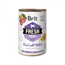 Консерва Brit Fresh для взрослых собак с телячью и пшеном, 400 г