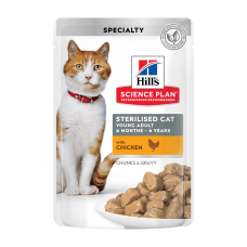 Вологий корм Hill`s SP Feline Young Adult Sterilised Chicken для стерилізованих котів, з куркою, пауч, 85г