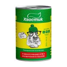 Консервы Хвостик для взрослых собак, с кусочками говядины в подливе, 1240 г