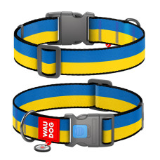 Нашийник для собак нейлоновий WAUDOG Nylon з QR паспортом, малюнок Colors of freedom, пластиковий фастекс, XXL, Ш 35 мм, Дов 46-70 см