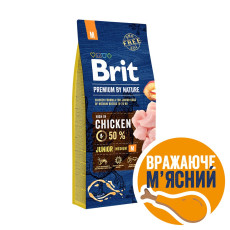 Сухой корм Brit Premium Dog Junior M для щенков и юниоров средних пород, с курицей, 15 кг