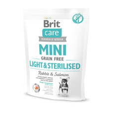 Сухой корм Brit Care GF Mini Light & Sterilised для собак мелких пород с лишним  весом, с кроликом и лососем, 400 г