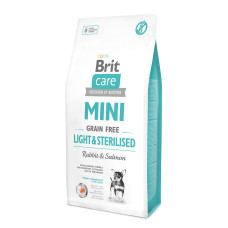 Сухой корм Brit Care GF Mini Light & Sterilised для собак мелких пород с лишним  весом, с кроликом и лососем, 7 кг