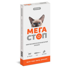 Краплі на холку ProVET «Мега Стоп» для котів до 4 кг, 4 піпетки