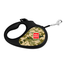 Повідець-рулетка для собак WAUDOG R-leash, малюнок Мілітарі, M, до 25 кг, 5 м, світловідбиваюча стрічка