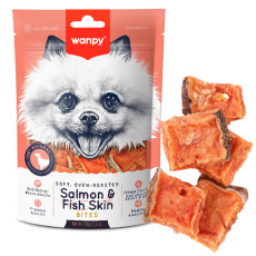Лакомство Wanpy Soft Salmon & Fish Skin Bites кусочки вяленого лосося для собак, 100 г