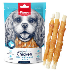 Лакомство Wanpy Chicken Jerky & Rawhide Twists с вяленой курицей для собак, 100 г