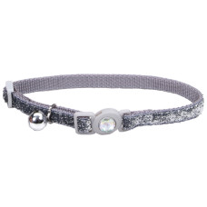 Ошейник безопасный для котов Fashion Safe Cat, с колокольчиком, 1 см/30 см, серебро, Coastal