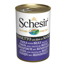 Натуральные консервы Schesir Tuna Beef Fillets для кошек с тунцем и филе говядины в желе, 140 г