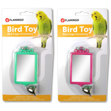 Игрушка для попугаев Mirror Straight Bell, квадратное зеркало с колокольчиком, 6х8 см, Karlie-Flamingo