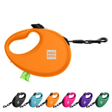 Поводок-рулетка для собак WAUDOG R-leash с контейнером для пакетов, светоотражающая лента, M, до 20 кг, 5м, оранжевый