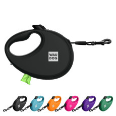 Поводок-рулетка для собак WAUDOG R-leash с контейнером для пакетов, светоотражающая лента, L, до 40 кг, 5 м, черный
