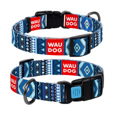 Ошейник для собак WAUDOG Nylon Этно синий, размер XL, пластиковый фастекс