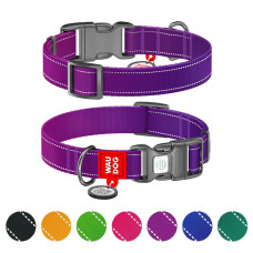Ошейник для собак нейлоновый WAUDOG Nylon Mono с QR паспортом, светоотражающий, пластиковый фастекс, S, Ш 15 мм, Длин 25-35 см фиолетовый