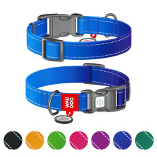 Ошейник для собак нейлоновый WAUDOG Nylon Mono с QR паспортом, светоотражающий, пластиковый фастекс, M, Ш 20 мм, Длина 28-40 см синий