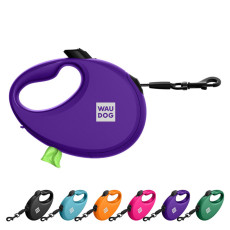 Поводок-рулетка для собак WAUDOG R-leash с контейнером для пакетов, светоотражающая лента, L, до 40 кг, 5 м, фиолетовый