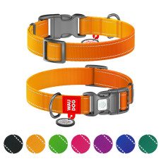 Ошейник для собак нейлоновый WAUDOG Nylon Mono с QR паспортом, светоотражающий, пластиковый фастекс, XL, Ш 25 мм, Длин 37-58 см оранжевый