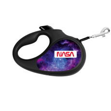 Поводок-рулетка для собак WAUDOG R-leash, рисунок NASA21, S, до 15 кг, 5 м, светоотражающая черная лента