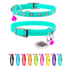 Нашийник WAUDOG GLAMOUR з гумкою, клеєні стази Цветочек для котів ш9мм д22-30см, ментоловий