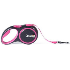 Поводок-рулетка AnimAll с LED-фонарем, для собак весом до 50 кг, 5 м, бело-черный
