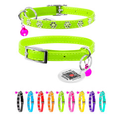 Нашийник CoLLaR GLAMOUR з гумкою, стрази Квіточка для кішок 9мм/22-30см зелена
