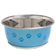 Миска для собак та котів Bowl Selecta Paw, з малюнком лапи, нержавіюча сталь, прогумоване дно, 950 мл, 16 см, Karlie-Flamingo