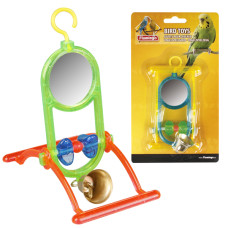 Игрушка для попугаев Mirror Bell, зеркало с колокольчиком и жердочкой, 12х7х16,5 см, Karlie-Flamingo