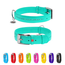 Кожаный ошейник для собак WAUDOG Glamour со стразами, размер L, ментоловый