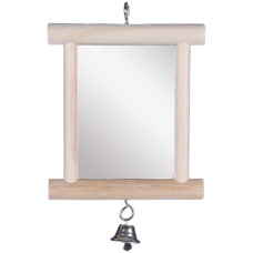 Іграшка для птахів Wooden Mirror, дзеркало в дерев'яній рамі з дзвоником, 13х10 см, Karlie - Flamingo