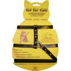 Шлея CoLLaR котяча з поводком 122см Ш : 12мм А: 22-30см В: 30-40см коричнева