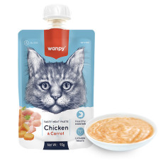 Влажный корм Wanpy Chicken & Carrot крем-пюре с курицей и морковью для котов, 90 г