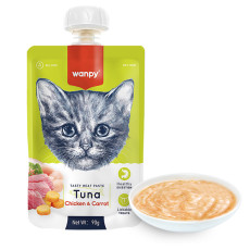 Жидкий корм Wanpy Tuna Chicken & Carrot крем-пюре тунец, курица и морковь для котов, 90 г