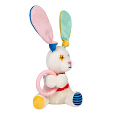 Игрушка для собак Зайка с кольцом и пищалкой GiGwi Plush Friendz, текстиль, термопластическая резина, 16 см