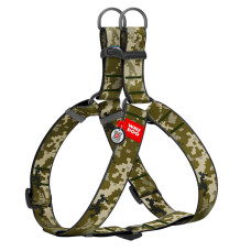 Шлея для собак WAUDOG Nylon з QR паспортом, малюнок Мілітарі, пластиковий фастекс, XL, Ш 35 мм, А=В 70-100 см