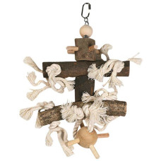 Деревянный подвес с пинболом Flamingo Cage Hanger Wood With Pinball для птиц, 18х18х28 см