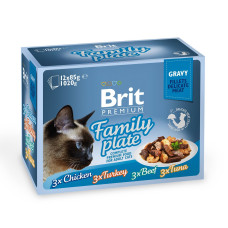 Набор влажных кормов Brit Premium pouch «Семейная тарелка, филе в соусе» для кошек, ассорти из 4 вкусов, 12 шт. х 85 г
