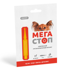 Капли ProVET «Мега Стоп» для собак до 4 кг, 1 пипетка (от внешних и внутренних паразитов)
