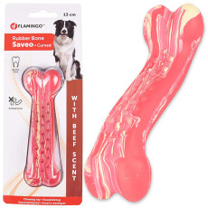 Flamingo Rubber Saveo Curved Bone Beef ФЛАМИНГО САВЕО ИЗОГНУТАЯ КОСТЬ жевательная игрушка для собак, вкус говядины , 13х4 см см.