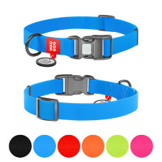 Ошейник для собак WAUDOG Waterproof с QR паспортом, водостойкая, пластиковая пряжка-фастекс, голубой, M (28-40 см)