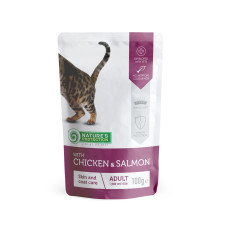 Вологий корм Nature`s Protection Skin & Сoat Chicken & Salmon для кішок для здоров`я шерсті та шкіри з куркою і лососем, 100 г
