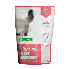 Вологий корм Nature`s Protection Skin & Сoat для котів для підтримки здоров`я шкіри та шерсті з куркою та яловичиною, 100 г