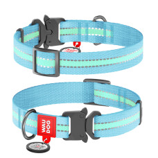 Ошейник для собак нейлоновый WAUDOG Nylon, световозвращающий, М, металлическая пряжка-фастекс, голубой