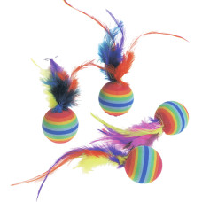 Іграшка Karlie-Flamingo Rainbow Balls, для котів, м`яч з пір`ям, гума, 3 см, 4 шт