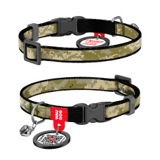 Ошейник для кошек нейлоновый WAUDOG Nylon с QR-паспортом, рисунок Милитари, пластиковый фастекс, XS, Ш 10 мм, Длин 20-30 см