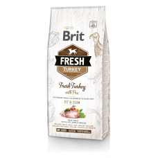 Сухой корм Brit Fresh для взрослых собак, с лишним весом, пожилых людей, с индейкой и горохом, 12 кг