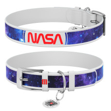 Ошейник для собак кожаный WAUDOG Design NASA21, размер S, белый